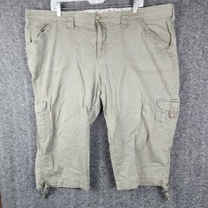 Lee Cargo Capri Pants Womens 22W‎ Medium Olive Green Utility Crop Tie Hem
